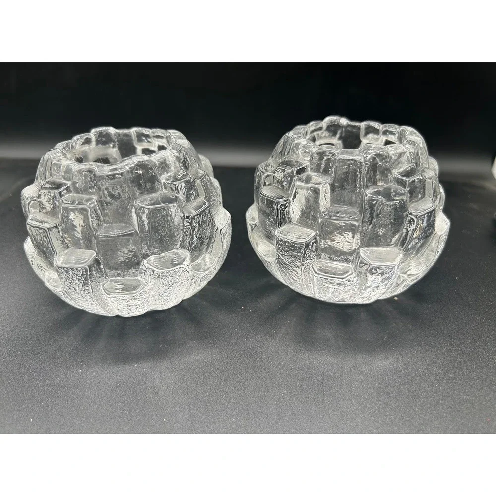 Kosta Boda Brick Glass Votive Candle Holder Set Bertil Vallien Swedish Art Glass